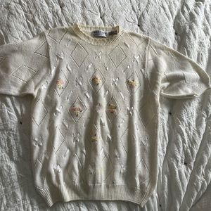 vintage 80s short sleeve embroidered sweater